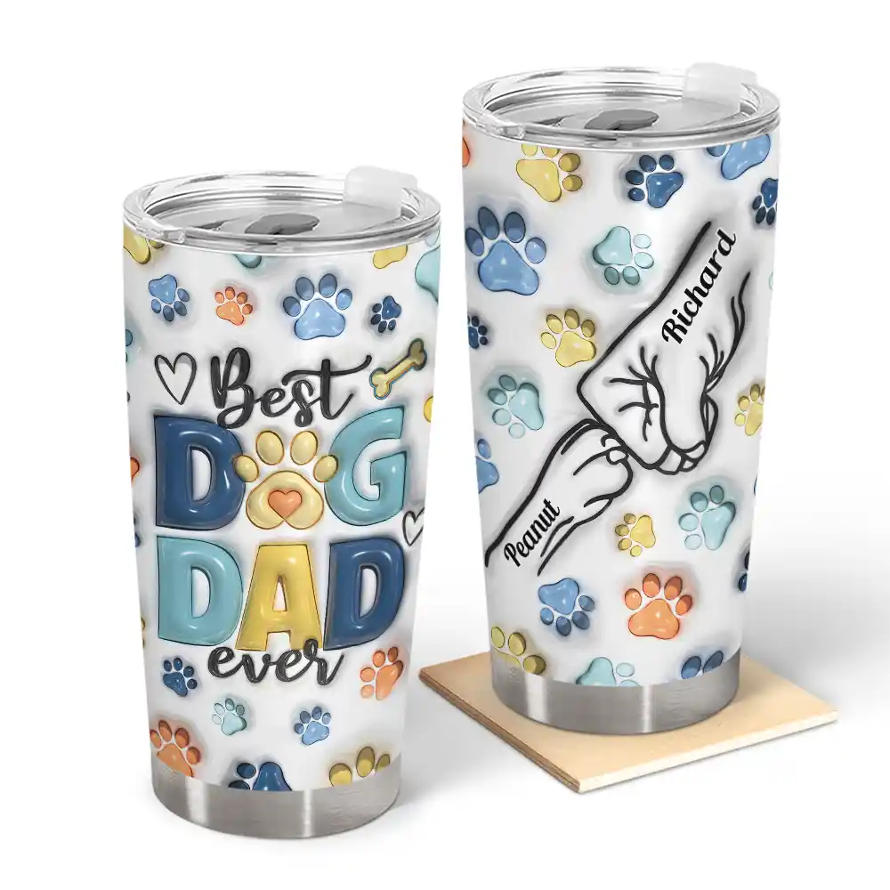 Dog Human Fist Bump - 3D Inflated Effect Printed Tumbler, Personalized Tumbler