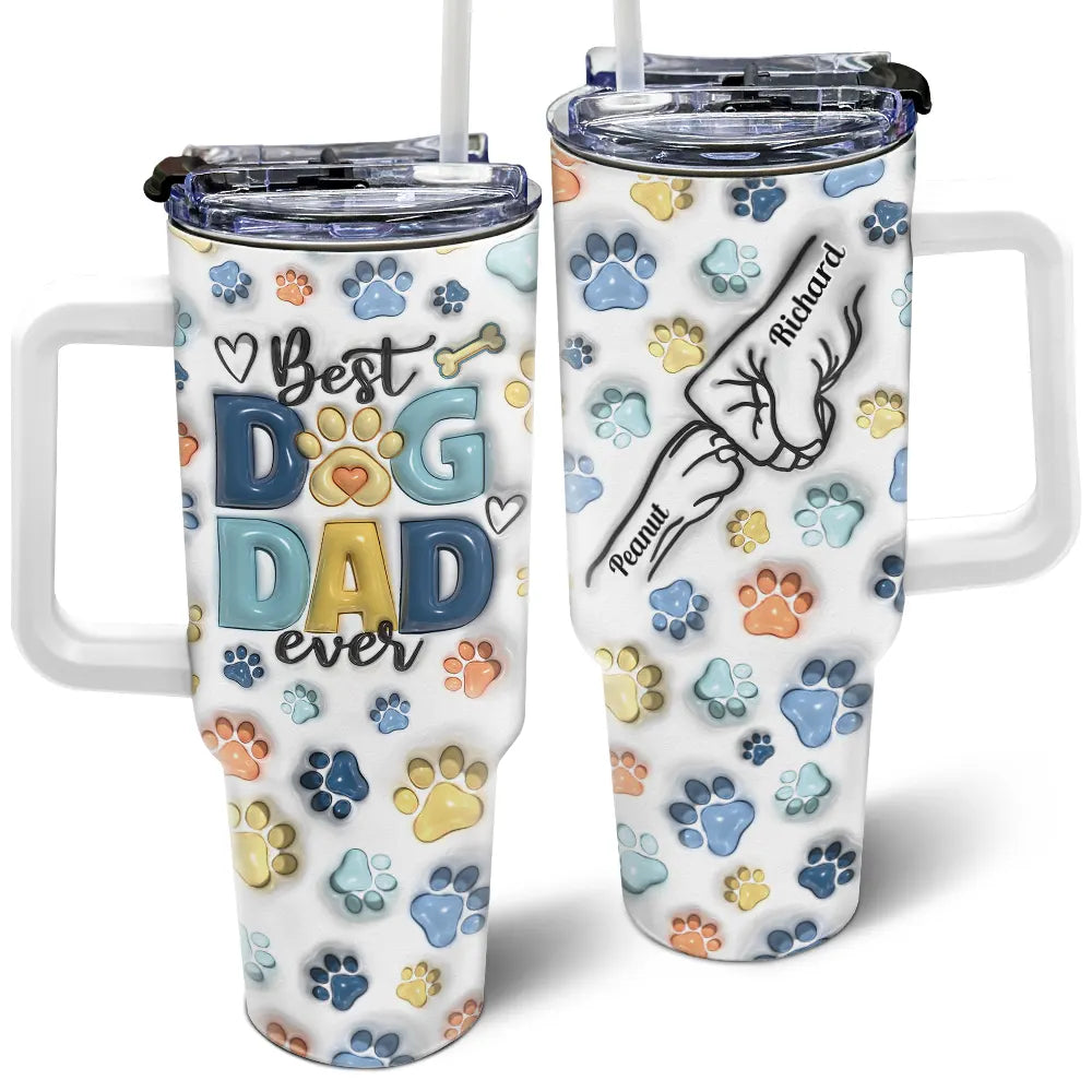 Dog Human Fist Bump - 3D Inflated Effect Printed Tumbler, Personalized 40oz Tumbler With Straw