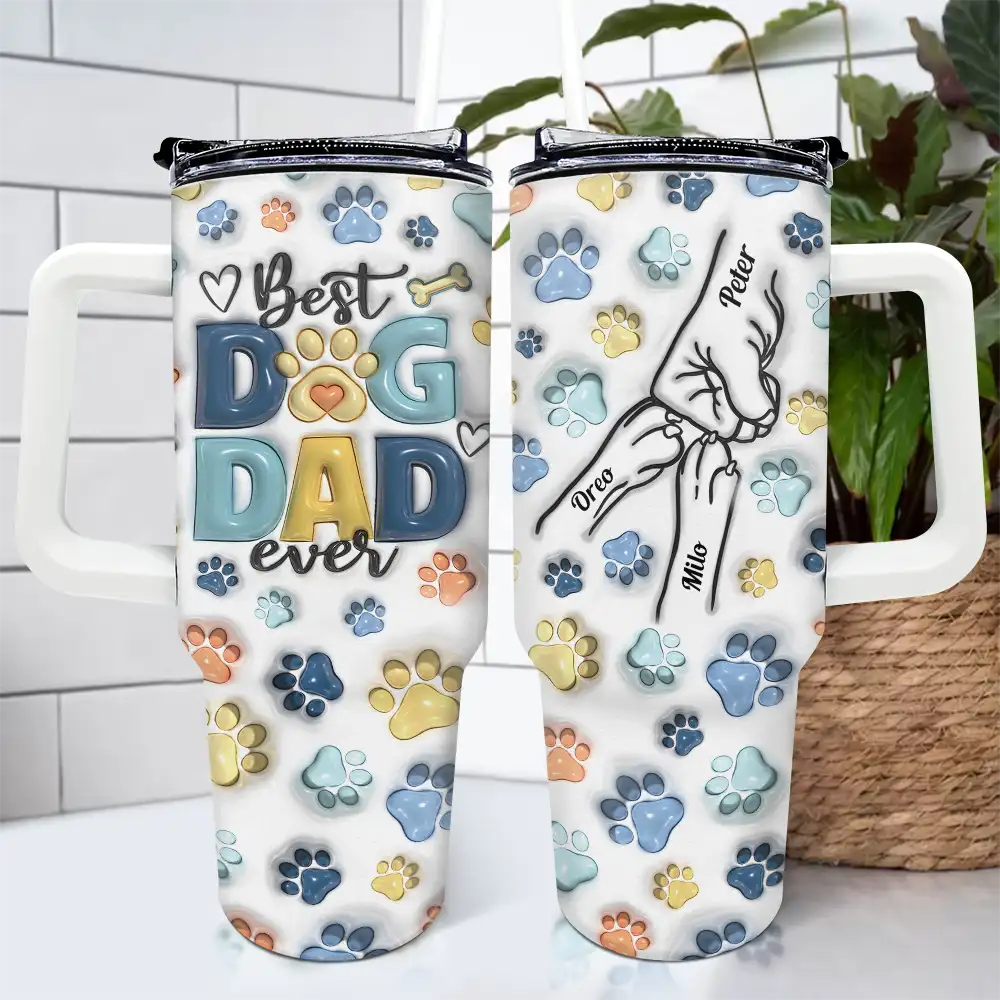 Dog Human Fist Bump - 3D Inflated Effect Printed Tumbler, Personalized 40oz Tumbler With Straw