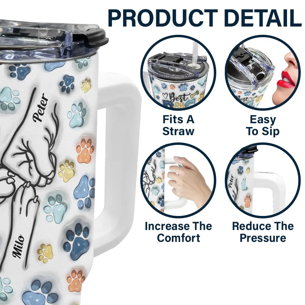 Dog Human Fist Bump - 3D Inflated Effect Printed Tumbler, Personalized 40oz Tumbler With Straw