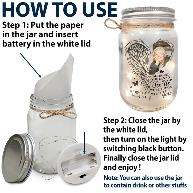 Custom Photo Memorial Your Light Will Always Shine In Our Hearts - Personalized Mason Jar Light