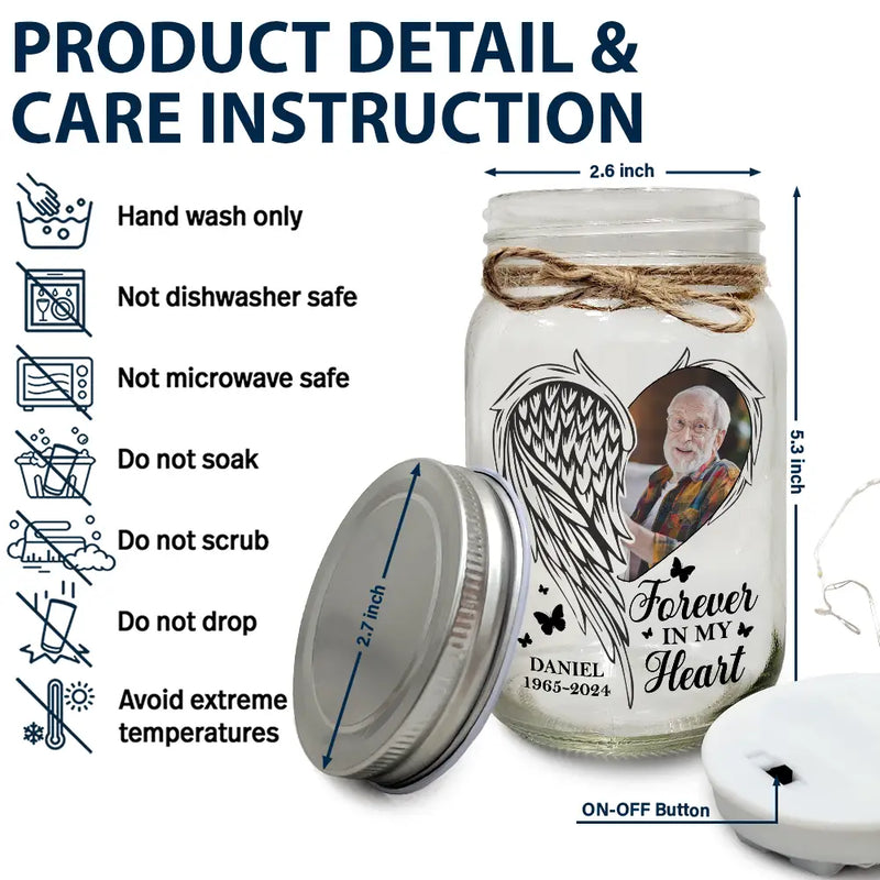 Custom Photo Memorial Your Light Will Always Shine In Our Hearts - Personalized Mason Jar Light