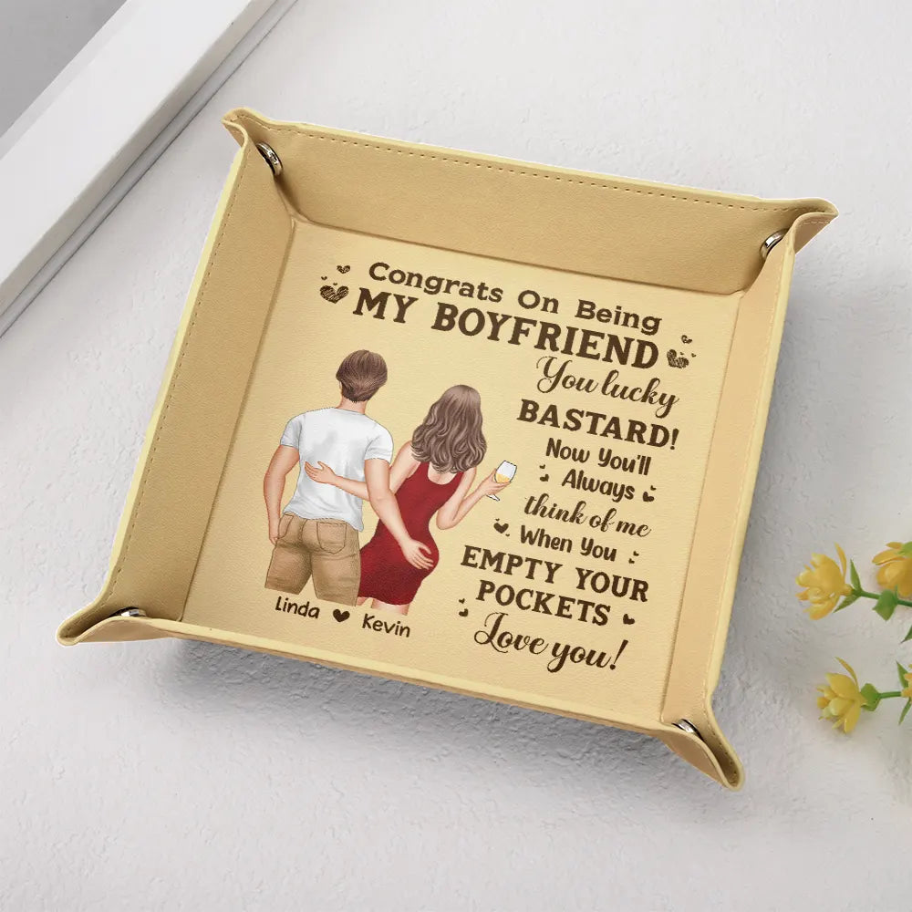 Congrats Husband Think Of Me When You Empty Your Pockets - Personalized Leather Valet Tray