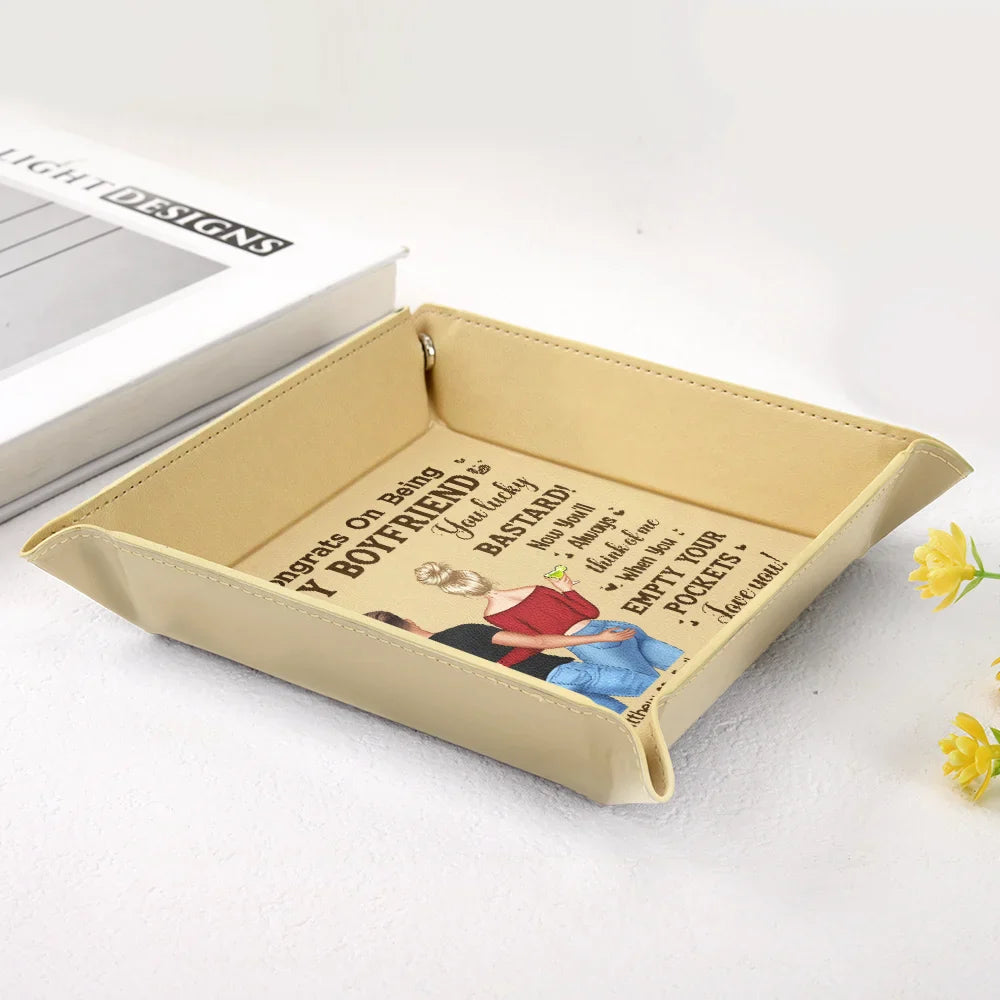 Congrats Husband Think Of Me When You Empty Your Pockets - Personalized Leather Valet Tray