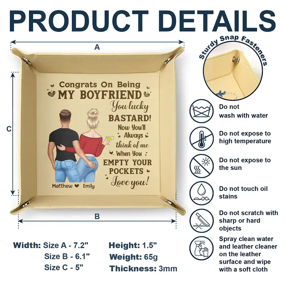 Congrats Husband Think Of Me When You Empty Your Pockets - Personalized Leather Valet Tray