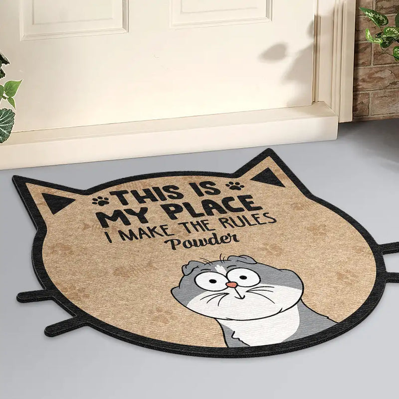 Funny Cartoon Cats We Make The Rules - Personalized Custom Shaped Doormat