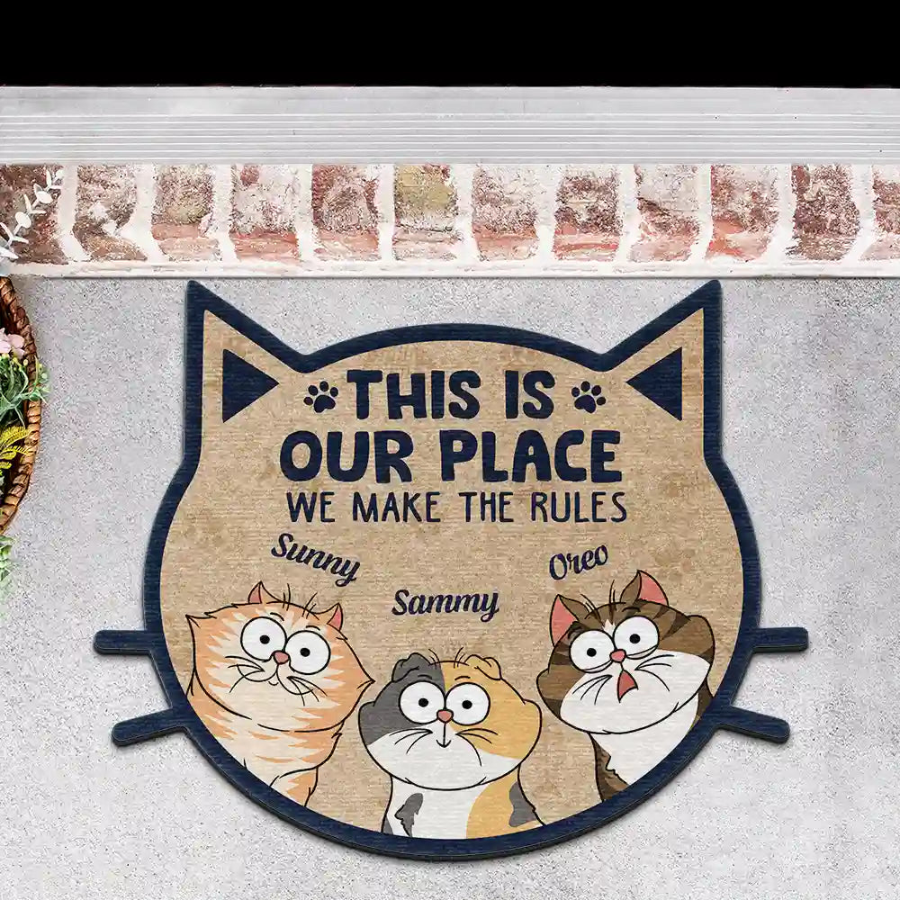 Funny Cartoon Cats We Make The Rules - Personalized Custom Shaped Doormat