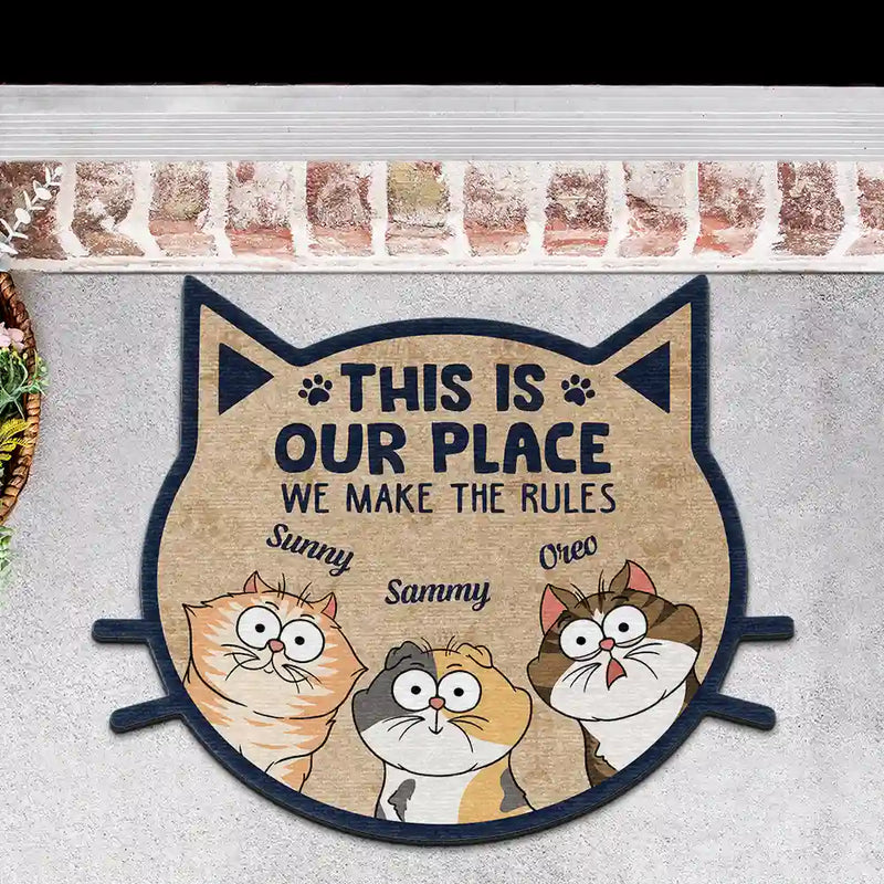 Funny Cartoon Cats We Make The Rules - Personalized Custom Shaped Doormat