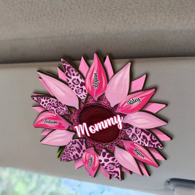 Nana, Mom, Auntie Family Sunflower - Personalized Custom Shaped Car Visor Clip