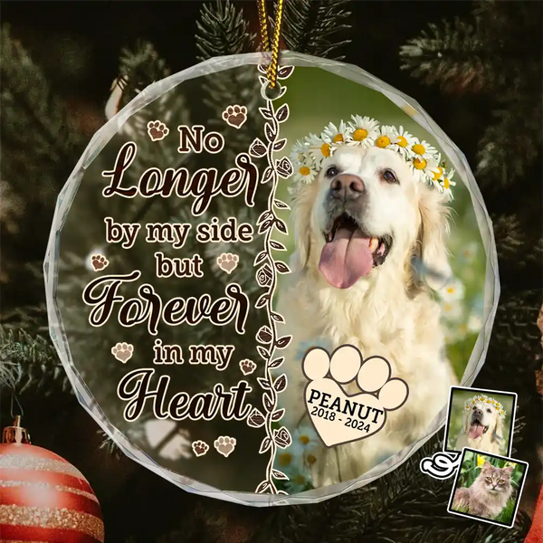 Ornement de Noël personnalisé avec photo commémorative « Forever In My Heart » - Décoration en verre circulaire personnalisée 