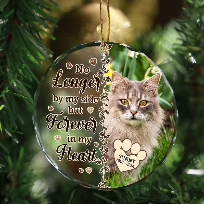 Custom Photo Memorial Christmas Forever In My Heart - Personalized Circle Glass Ornament