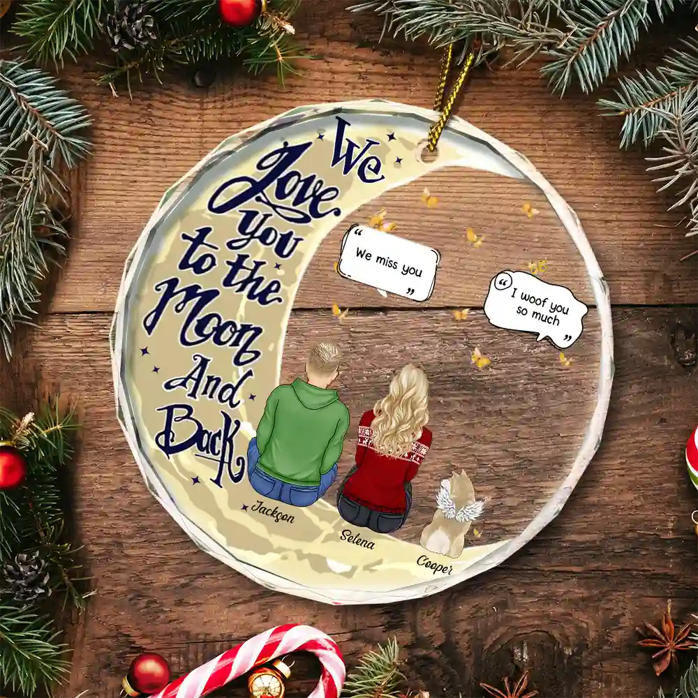Memorial Christmas Love You To The Moon And Back - Personalized Circle Glass Ornament