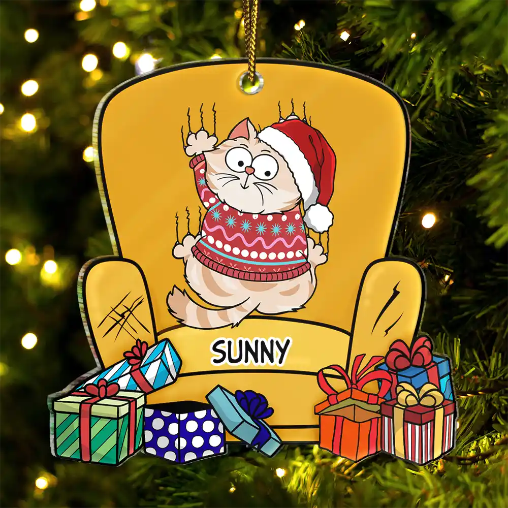 Christmas Cat Scratching Sofa - Personalized Custom Shaped Acrylic Ornament