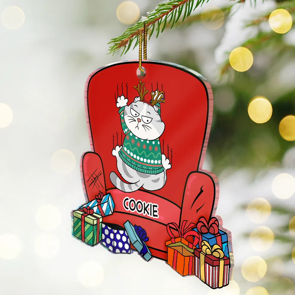Christmas Cat Scratching Sofa - Personalized Custom Shaped Acrylic Ornament