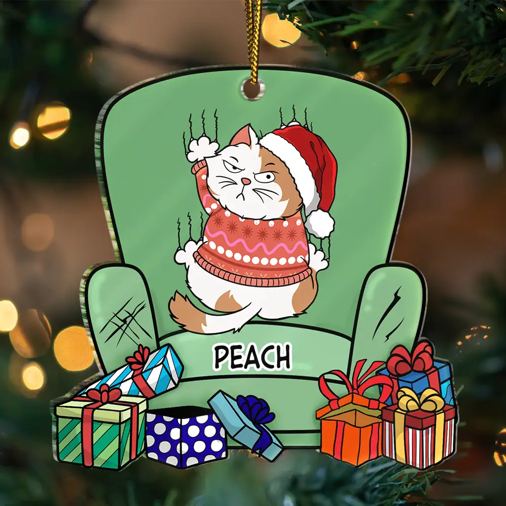 Christmas Cat Scratching Sofa - Personalized Custom Shaped Acrylic Ornament