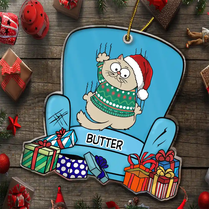 Christmas Cat Scratching Sofa - Personalized Custom Shaped Acrylic Ornament