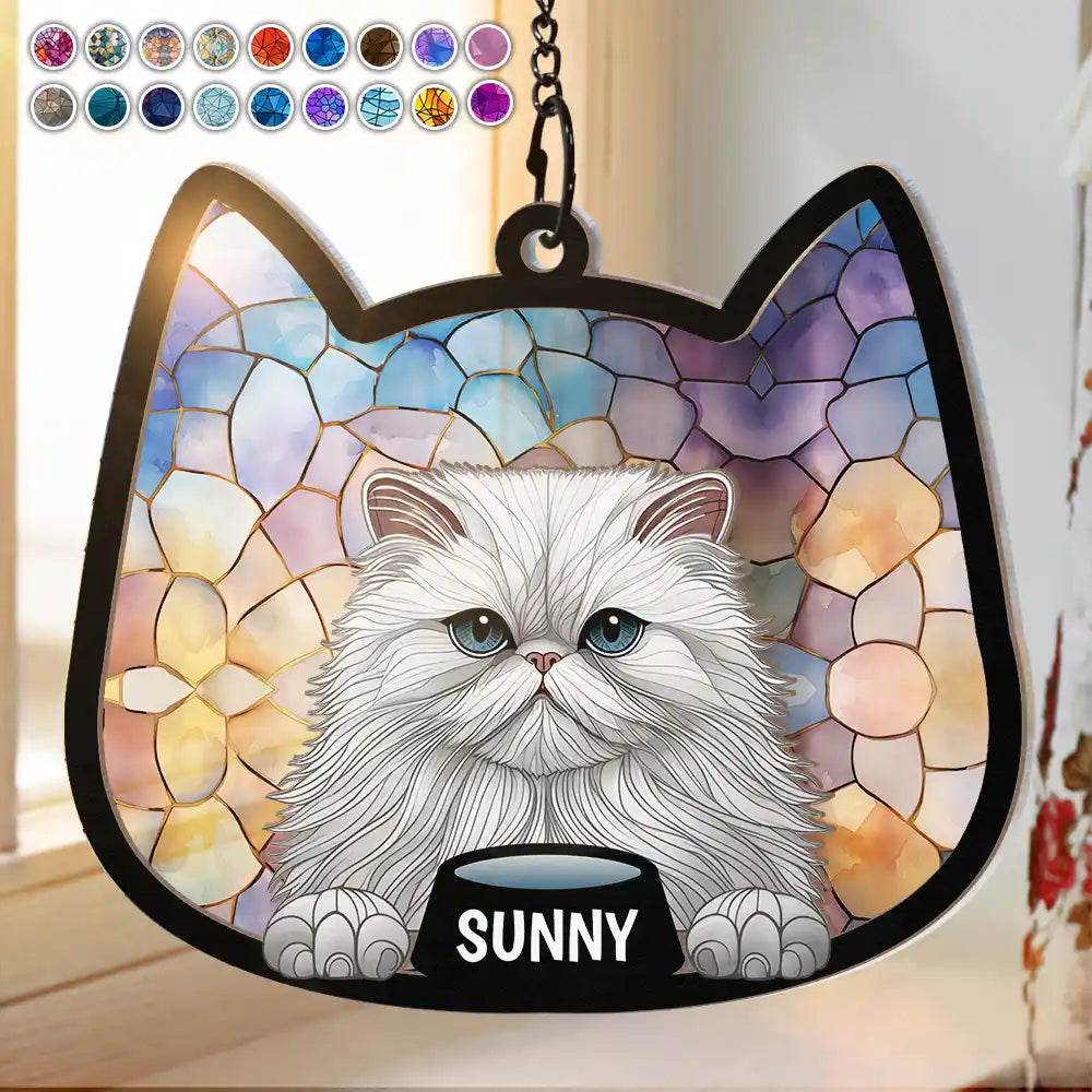 Stained Glass Cat - Personalized Window Hanging Suncatcher Ornament