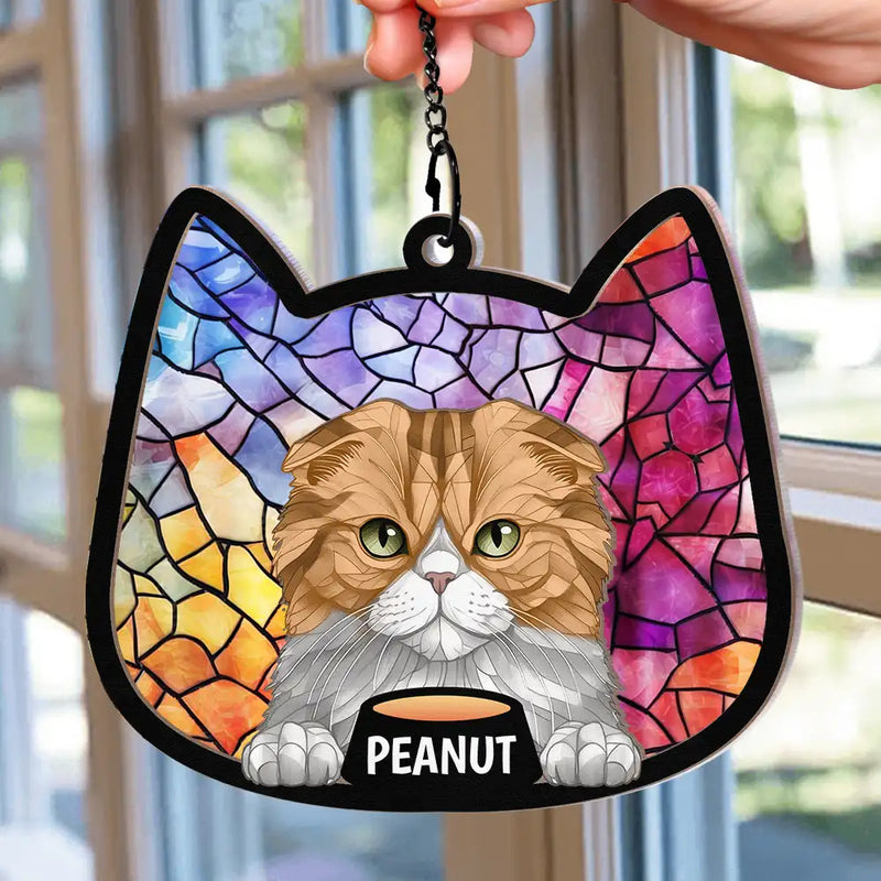 Stained Glass Cat - Personalized Window Hanging Suncatcher Ornament
