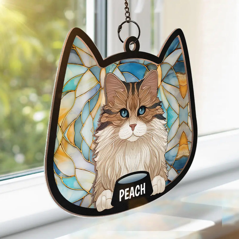 Stained Glass Cat - Personalized Window Hanging Suncatcher Ornament