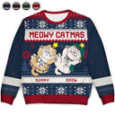 Meowy Catmas - Chats drôles montrant leur ventre - Pull moche unisexe personnalisé 