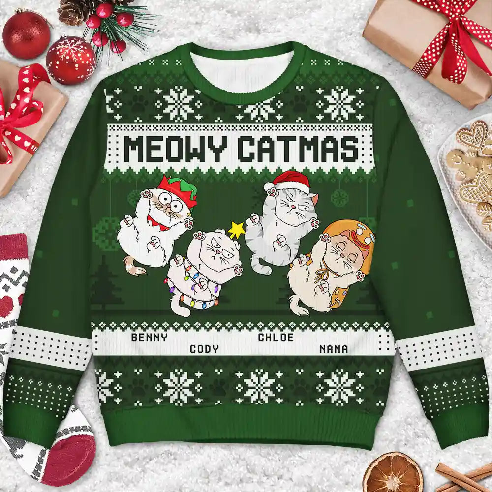 Meowy Catmas Funny Cats Showing Tummy Personalized Unisex Ugly Sweat Wander Prints