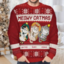 Meowy Catmas - Chats drôles montrant leur ventre - Pull moche unisexe personnalisé 