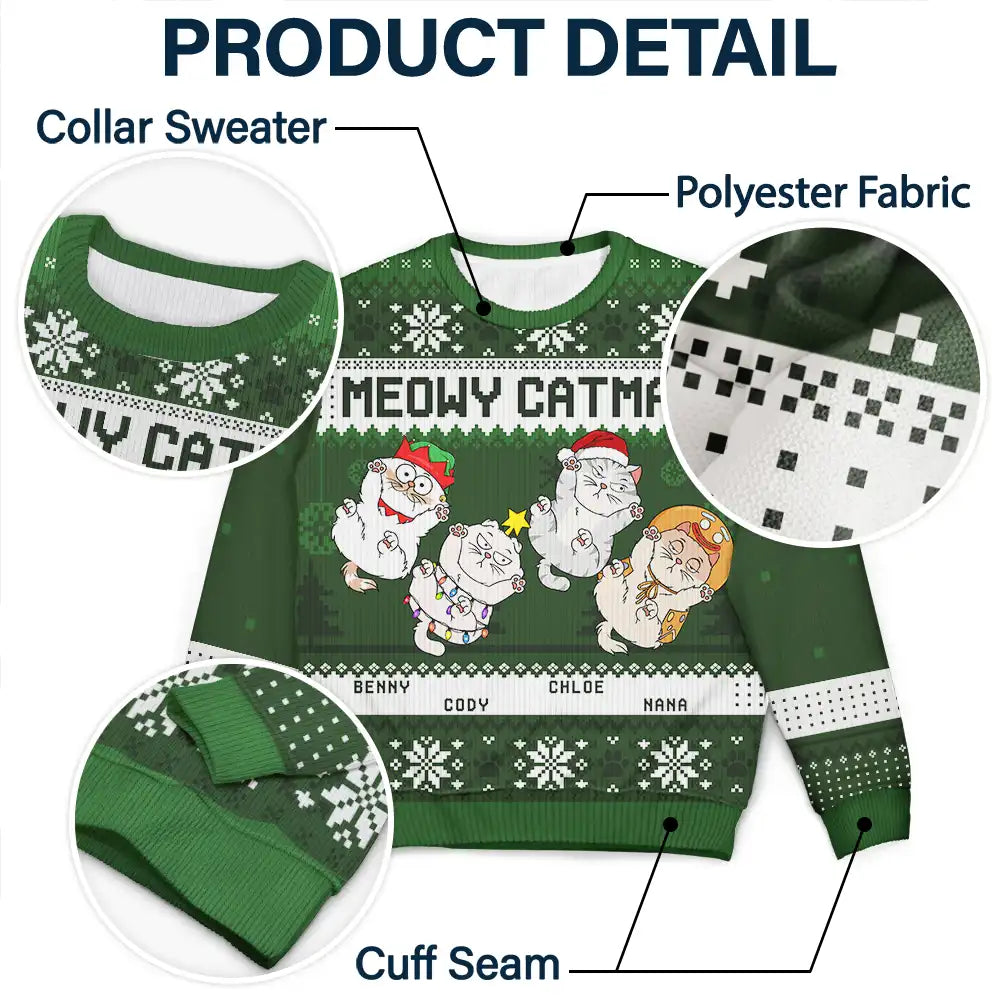 Meowy Catmas - Chats drôles montrant leur ventre - Pull moche unisexe personnalisé 