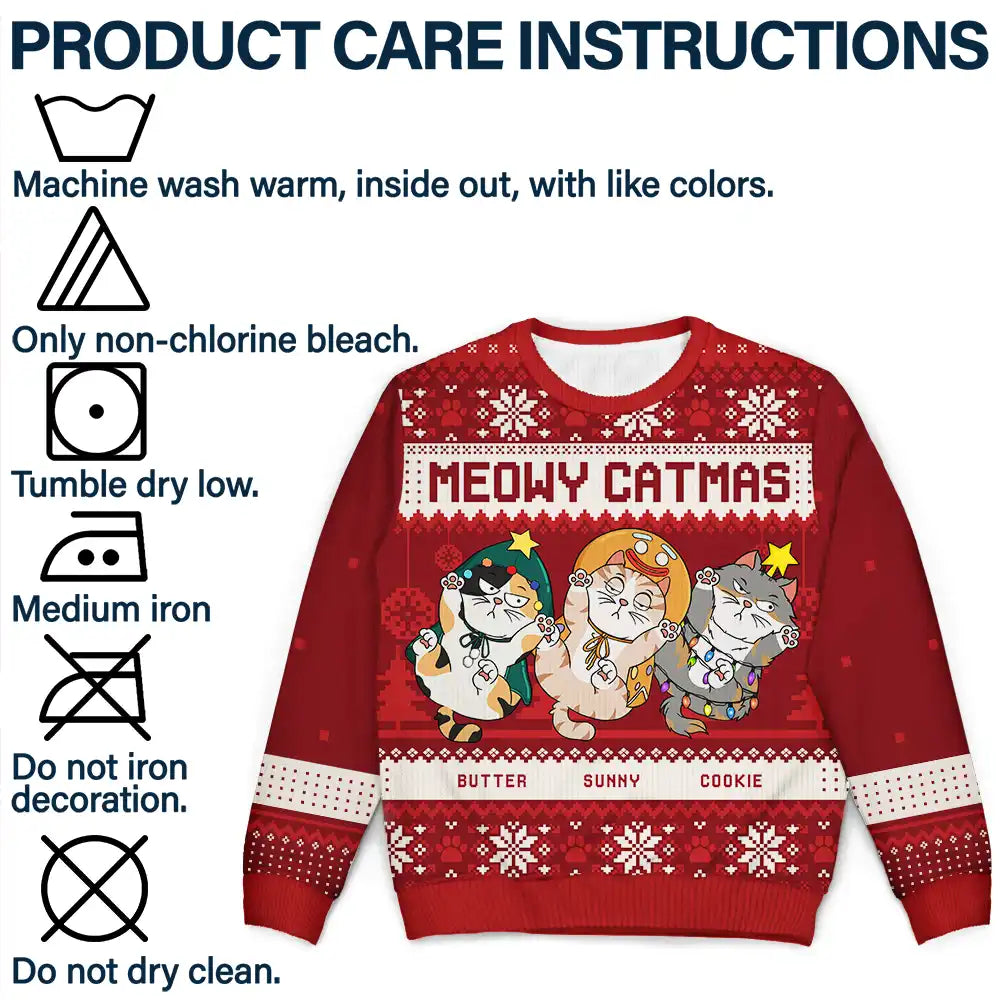 Meowy Catmas - Chats drôles montrant leur ventre - Pull moche unisexe personnalisé 