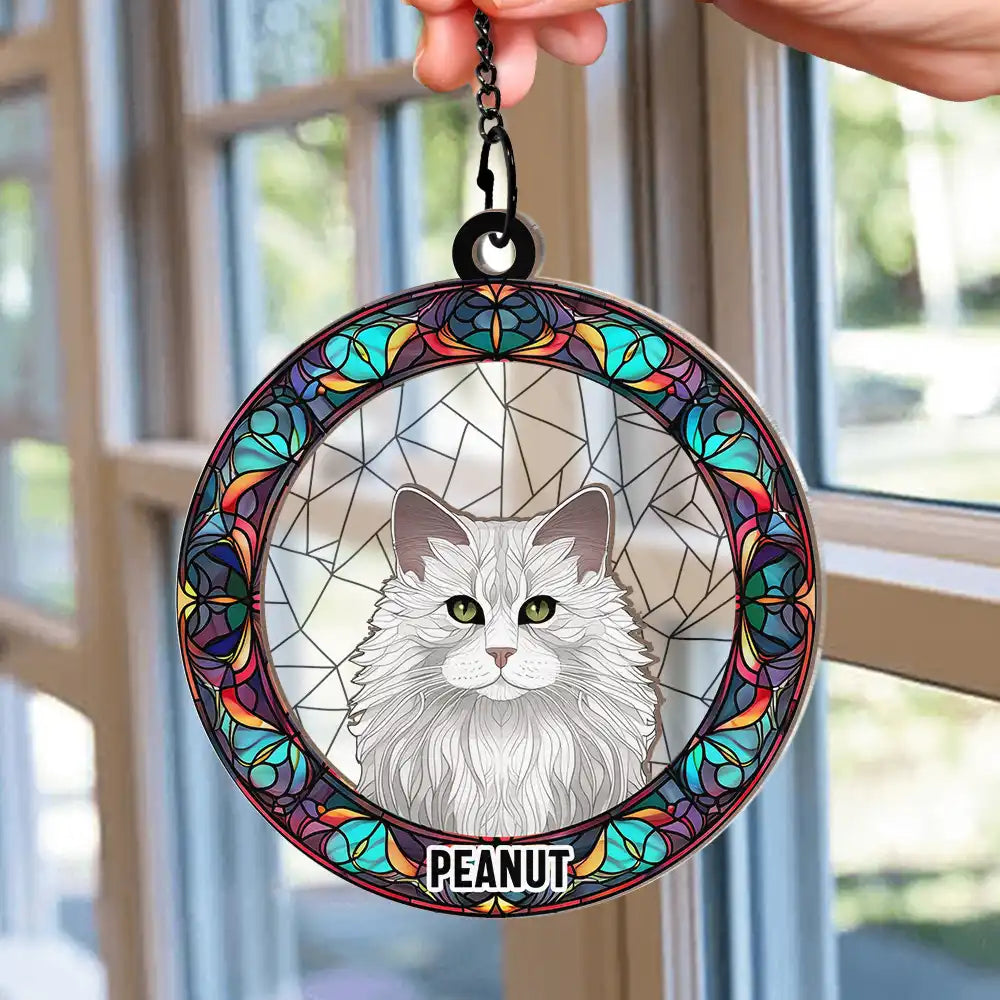 Stained Glass Dog Cat Portrait - Personalized Window Hanging Suncatcher Ornament