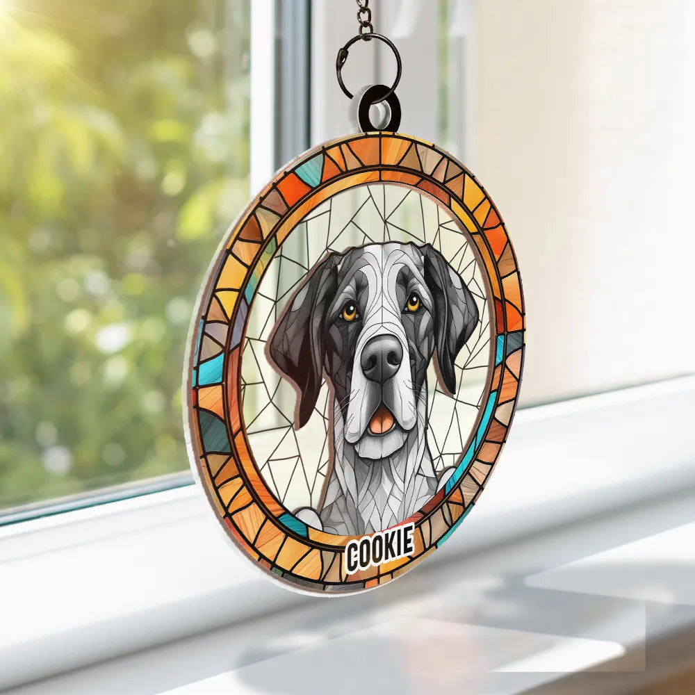 Stained Glass Dog Cat Portrait - Personalized Window Hanging Suncatcher Ornament