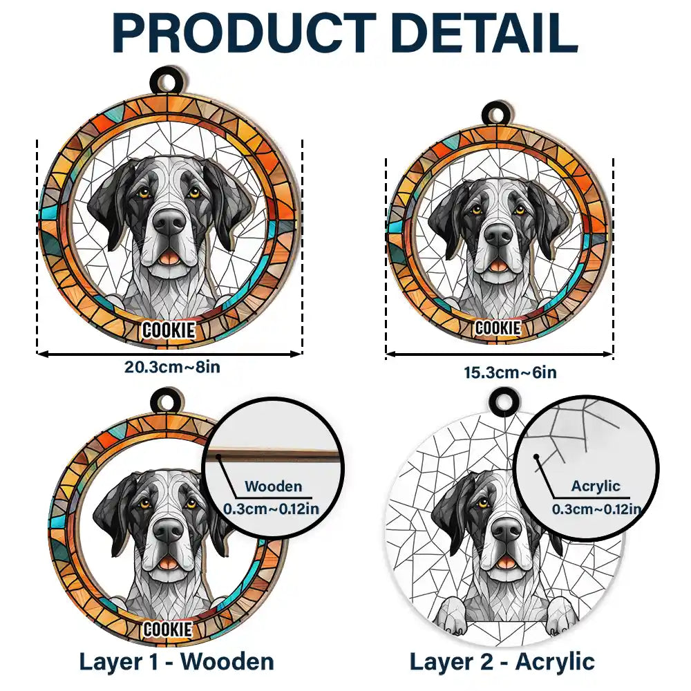 Stained Glass Dog Cat Portrait - Personalized Window Hanging Suncatcher Ornament