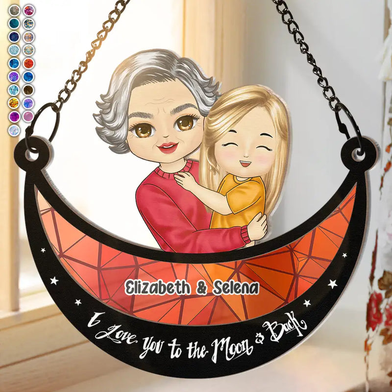 Grand-parent étreignant son petit-enfant - Ornement attrape-soleil personnalisé à suspendre à la fenêtre 