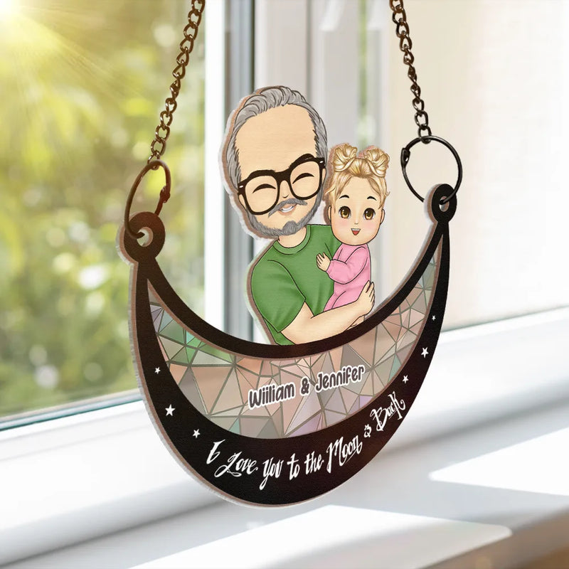 Grand-parent étreignant son petit-enfant - Ornement attrape-soleil personnalisé à suspendre à la fenêtre 