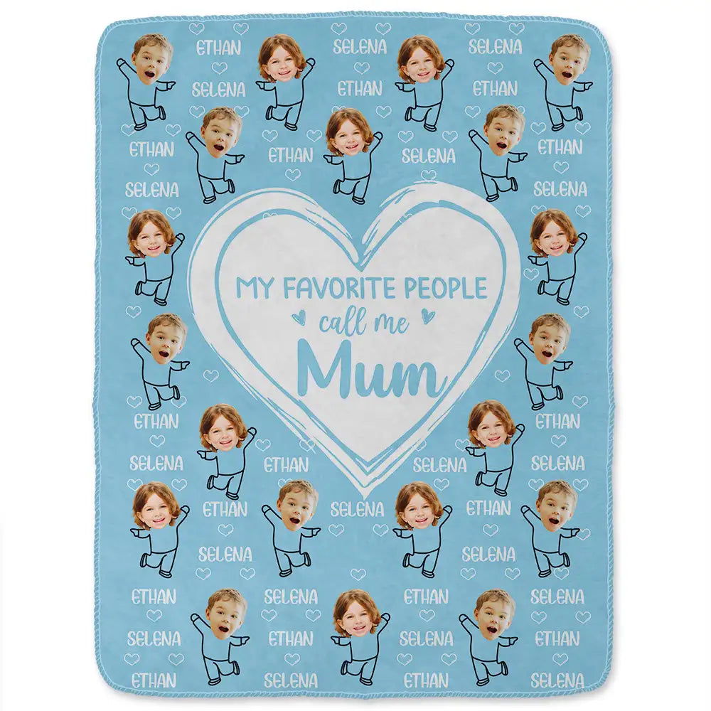 Custom Photo Funny Kid Faces For Grandma, Mom - Personalized Fleece Blanket, Sherpa Blanket