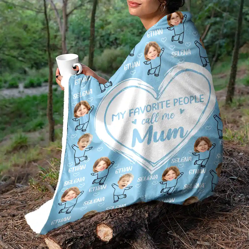 Custom Photo Funny Kid Faces For Grandma, Mom - Personalized Fleece Blanket, Sherpa Blanket