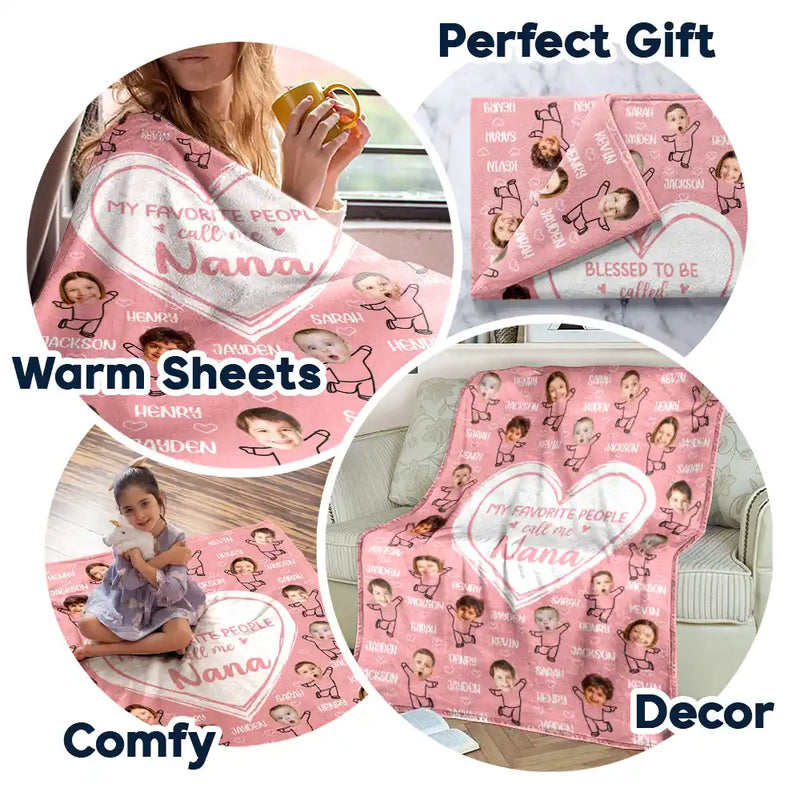 Custom Photo Funny Kid Faces For Grandma, Mom - Personalized Fleece Blanket, Sherpa Blanket