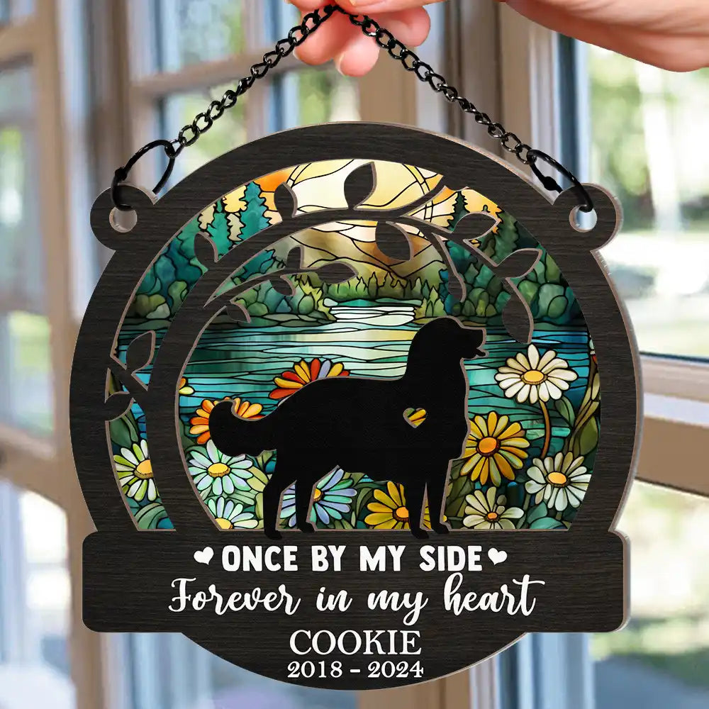 Memorial Dog You Left Paw Prints On My Heart - Personalized Window Hanging Suncatcher Ornament