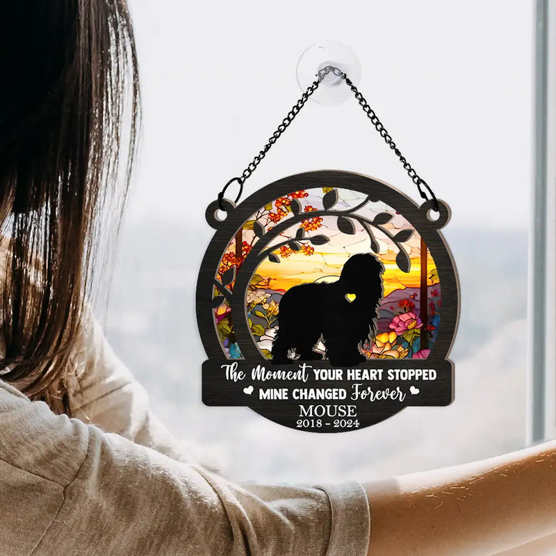 Memorial Dog You Left Paw Prints On My Heart - Personalized Window Hanging Suncatcher Ornament