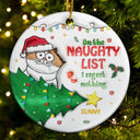 Chat de dessin animé amusant sur la liste des vilains - Ornement imprimé effet gonflable 3D, ornement en céramique circulaire personnalisé 