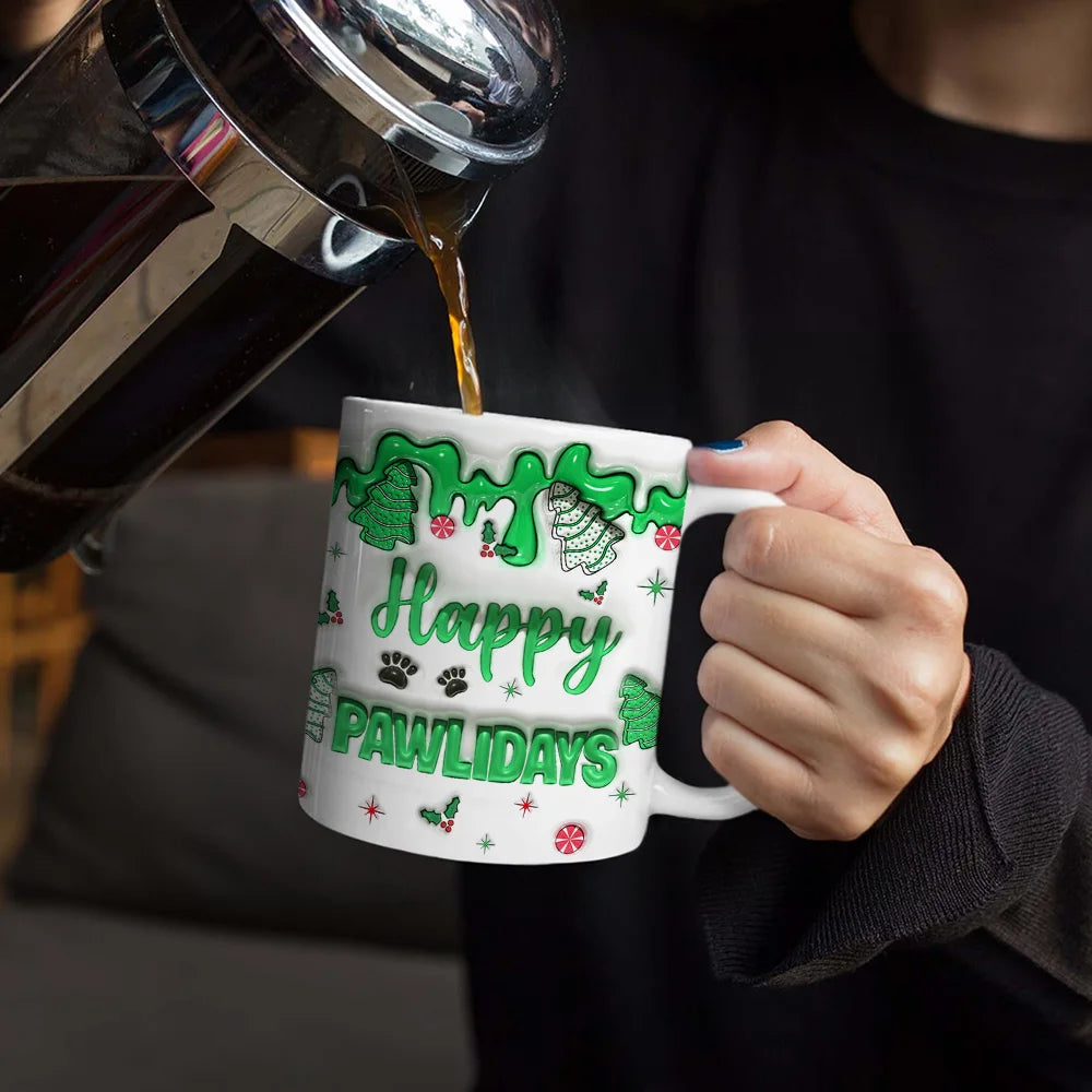 Meowy Catmas Funny Cartoon Cats - 3D Inflated Effect Printed Mug, Personalized White Edge-to-Edge Mug