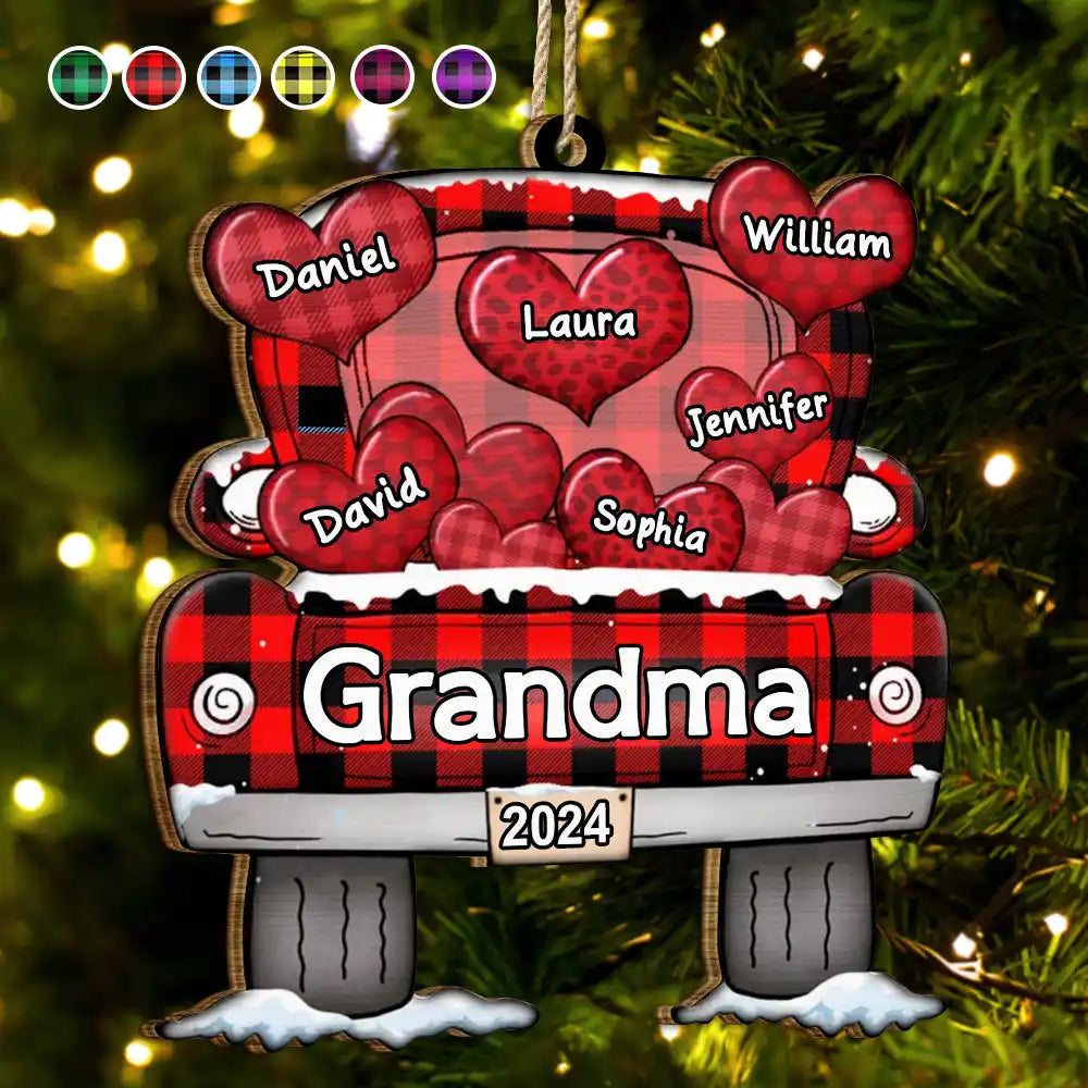 Décoration en bois personnalisée représentant un camion de chargement de cœurs pour maman, papa, grand-mère et grand-père