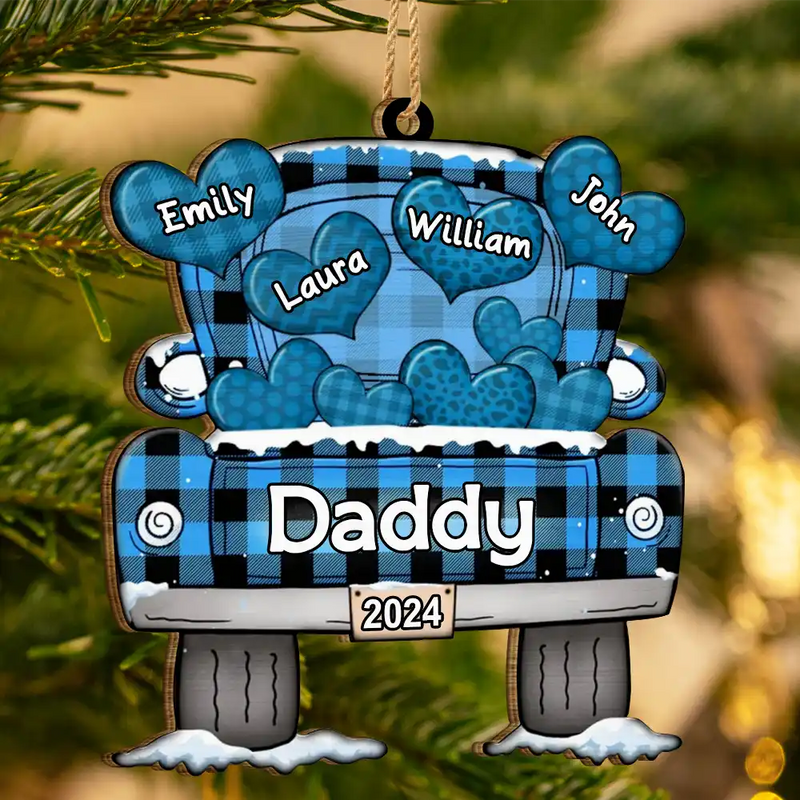 Décoration en bois personnalisée représentant un camion de chargement de cœurs pour maman, papa, grand-mère et grand-père