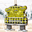 Décoration en bois personnalisée représentant un camion de chargement de cœurs pour maman, papa, grand-mère et grand-père