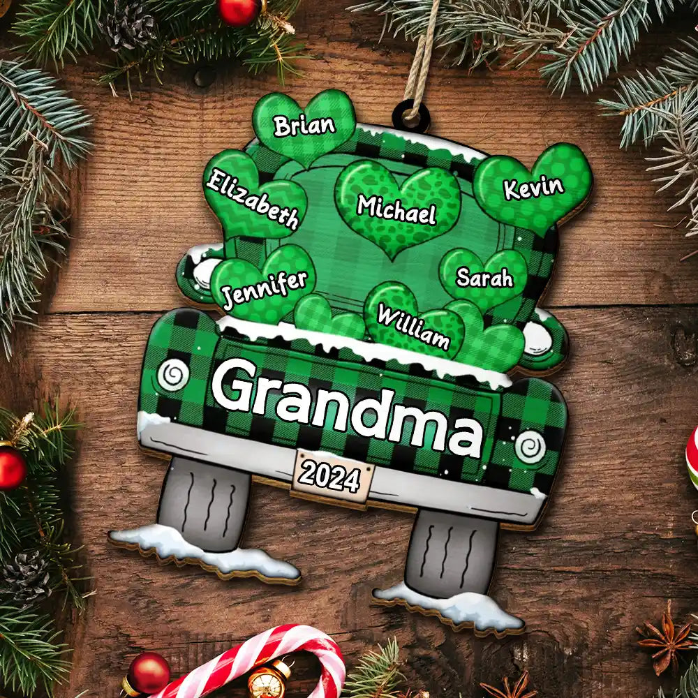 Décoration en bois personnalisée représentant un camion de chargement de cœurs pour maman, papa, grand-mère et grand-père