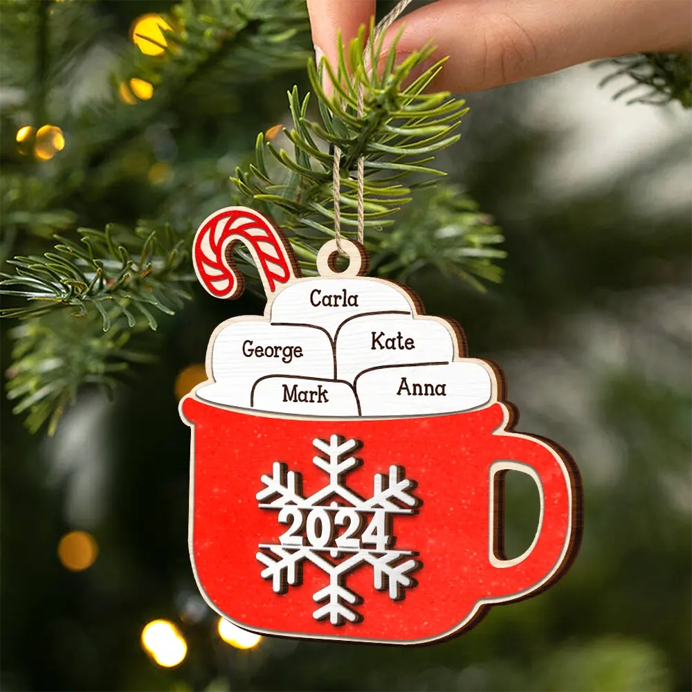 Christmas Hot Cocoa Family Names - Personalized 2-Layered Wooden Ornament