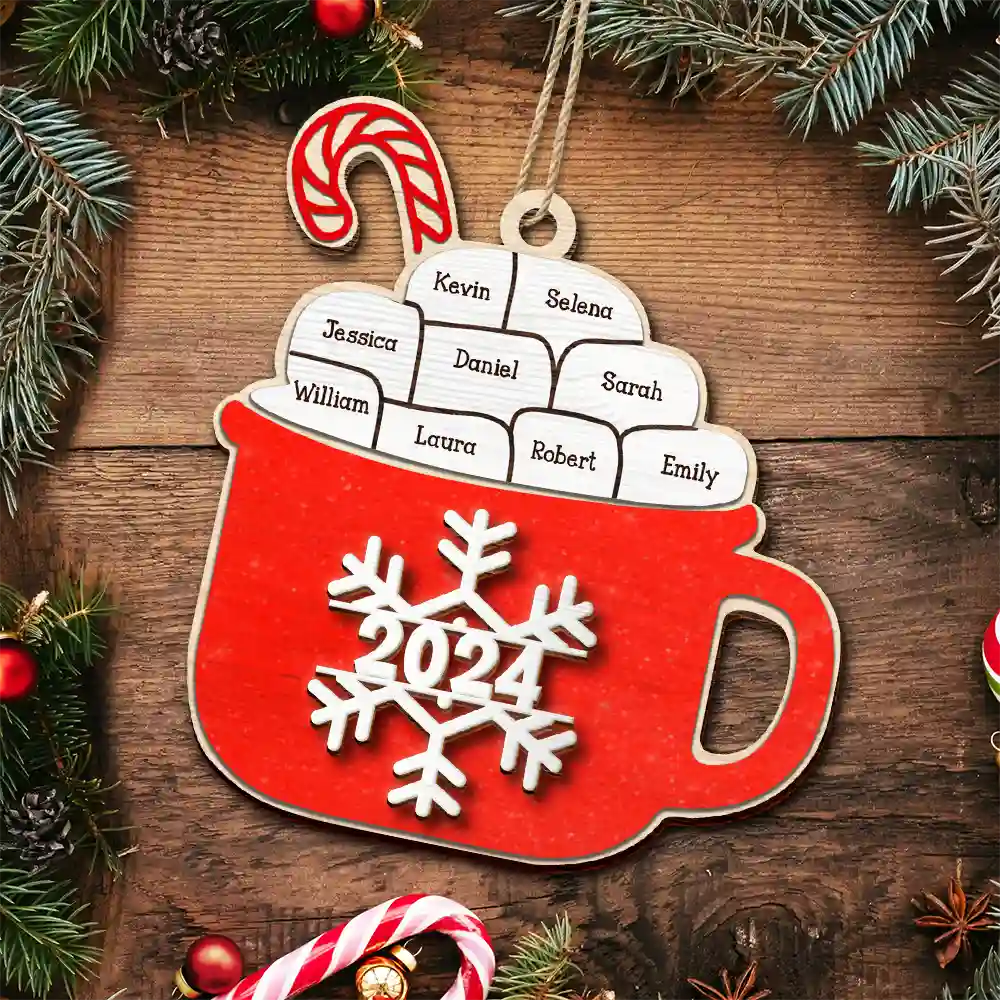 Christmas Hot Cocoa Family Names - Personalized 2-Layered Wooden Ornament