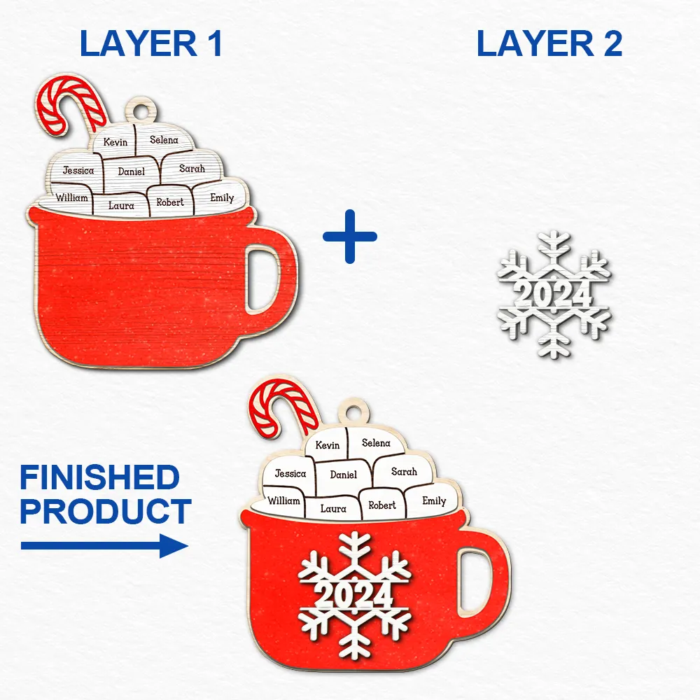 Christmas Hot Cocoa Family Names - Personalized 2-Layered Wooden Ornament