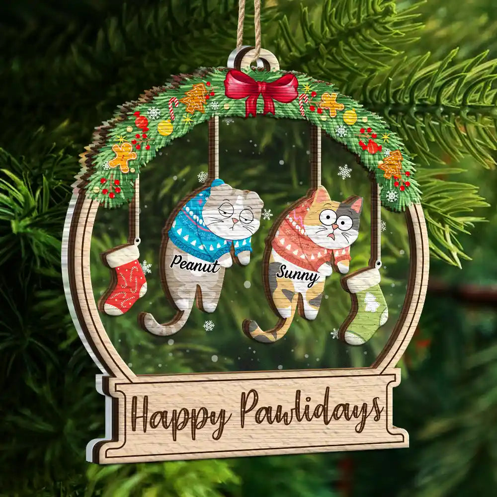 Christmas Is This Jolly Enough Hanging Cats - Personalized 2-Layered Mix Ornament