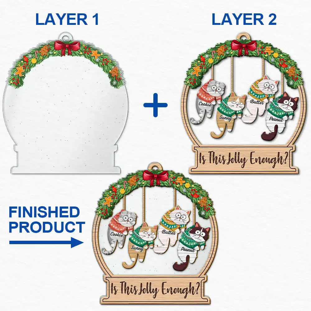 Christmas Is This Jolly Enough Hanging Cats - Personalized 2-Layered Mix Ornament