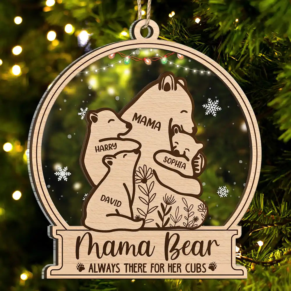 Mama Bear Always There For Her Cubs - Personalized 2-Layered Mix Ornament
